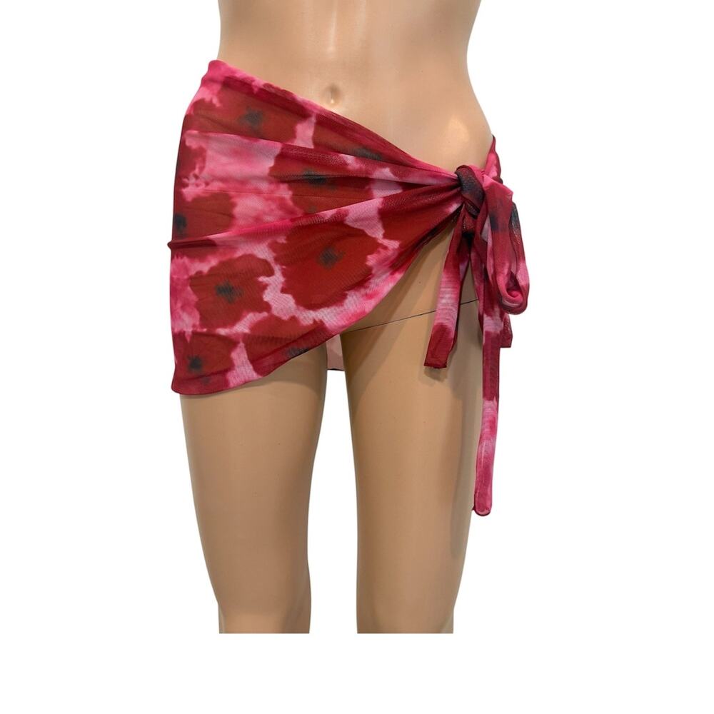women's L tie dye adjustable side tie mesh swim cover wrap SW2 3594